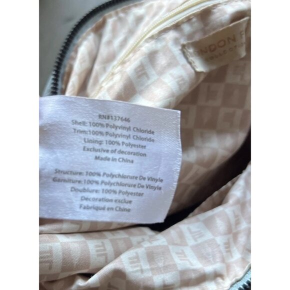 London Fog Travel Bag Houndstooth Brwn Barrel Duffle Leather Light Blue Bag - Picture 14 of 14